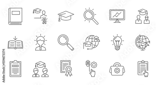 Education Icons Learning, Knowledge, and Graduation Symbols