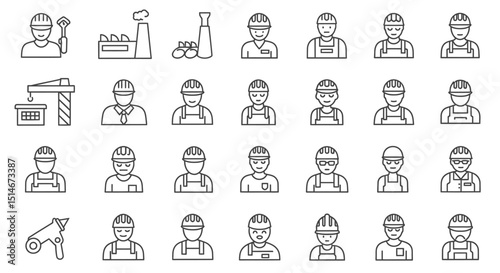 Industrial Worker Icons Line Art Vector Graphics for Design Projects