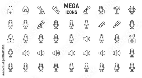 Mega Collection of Microphone Icons 40+ Line Art Designs for Broadcasting, Podcast, and Audio Projects