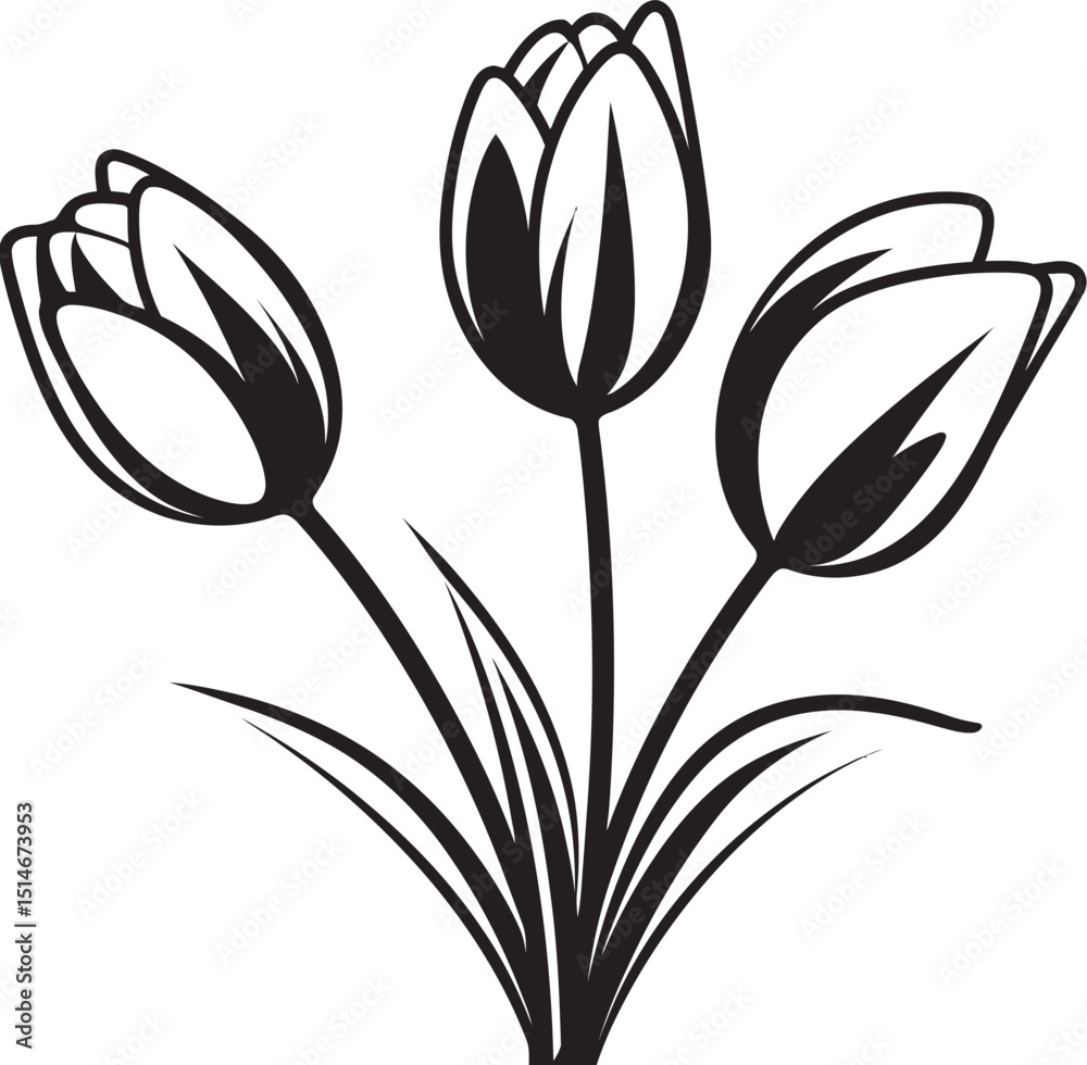 Obraz premium Tulip Vector Black Logo with Leaf Design Elegant Black Tulip Flower Icon Vector