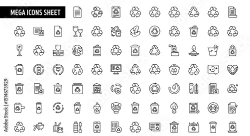 Mega Recycling Icons Sheet 100+ Line Icons for Sustainability Projects