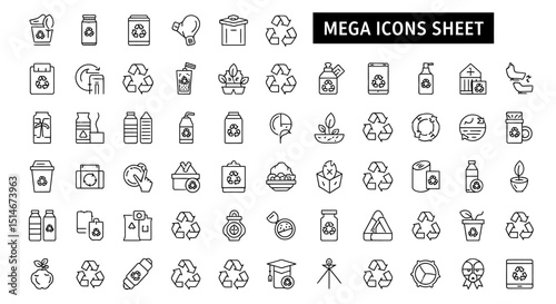 Mega Recycling Icons Sheet 100+ Line Icons for Sustainability Projects
