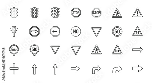 Collection of Road Traffic Signs and Symbols Vector Icons