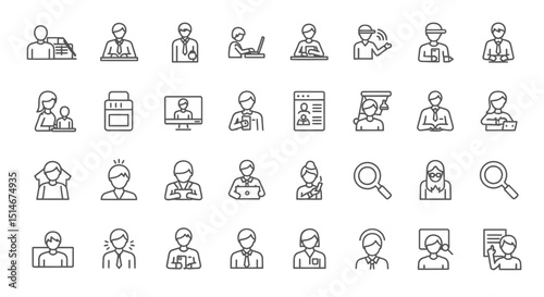 Collection of 32 Line Icons People, Professions, and Activities