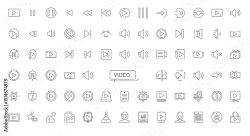 Comprehensive Collection of Video Player Icons Play, Pause, Volume, and More