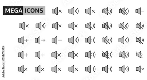 Collection of Speaker Volume Icons Mute, Sound, and Volume Control Symbols