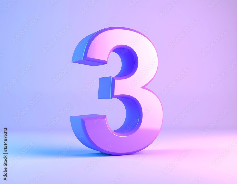 3D number three, vibrant colours 3D number three, vibrant colours