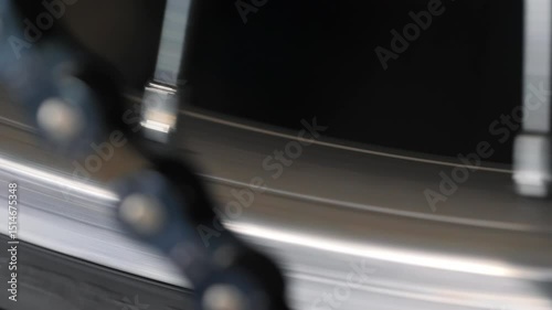 Detailed view of bike wheel spoke and rim interface.
