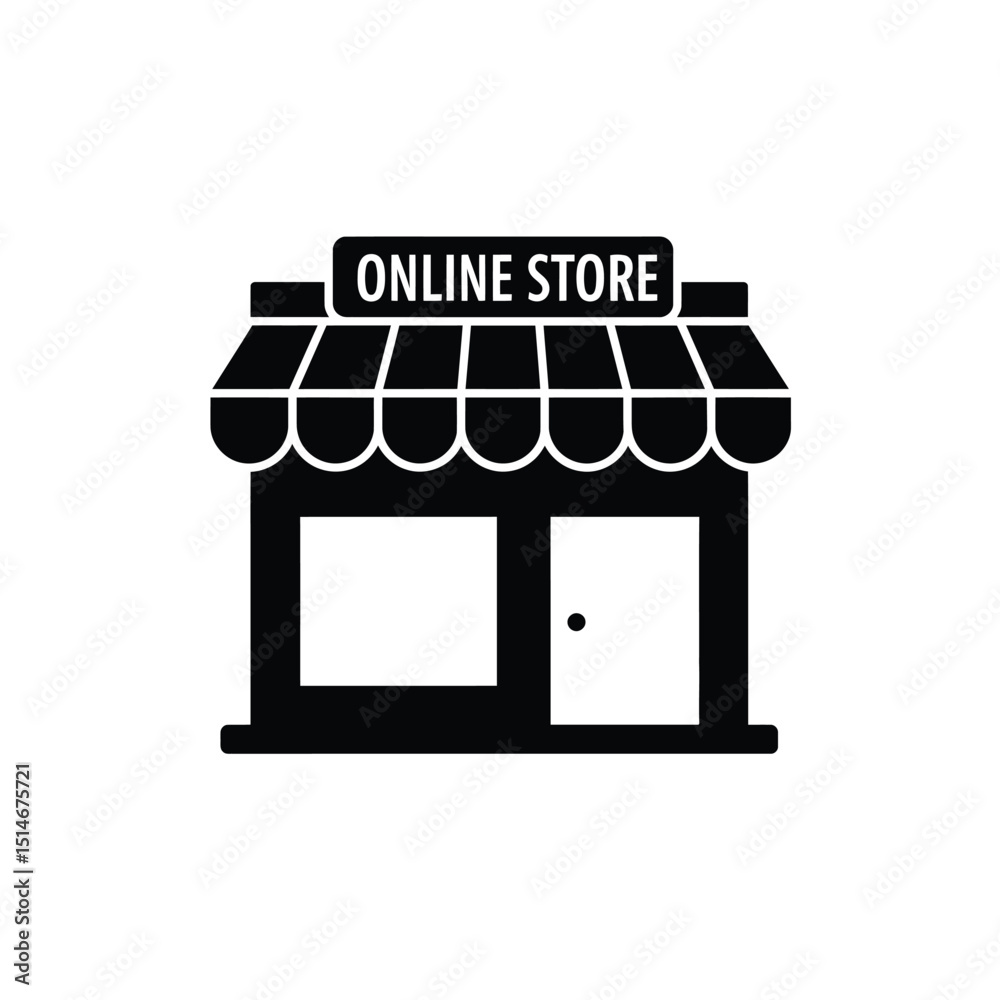 Simple black and white icon of an online store building Simple black and white icon of an online store building