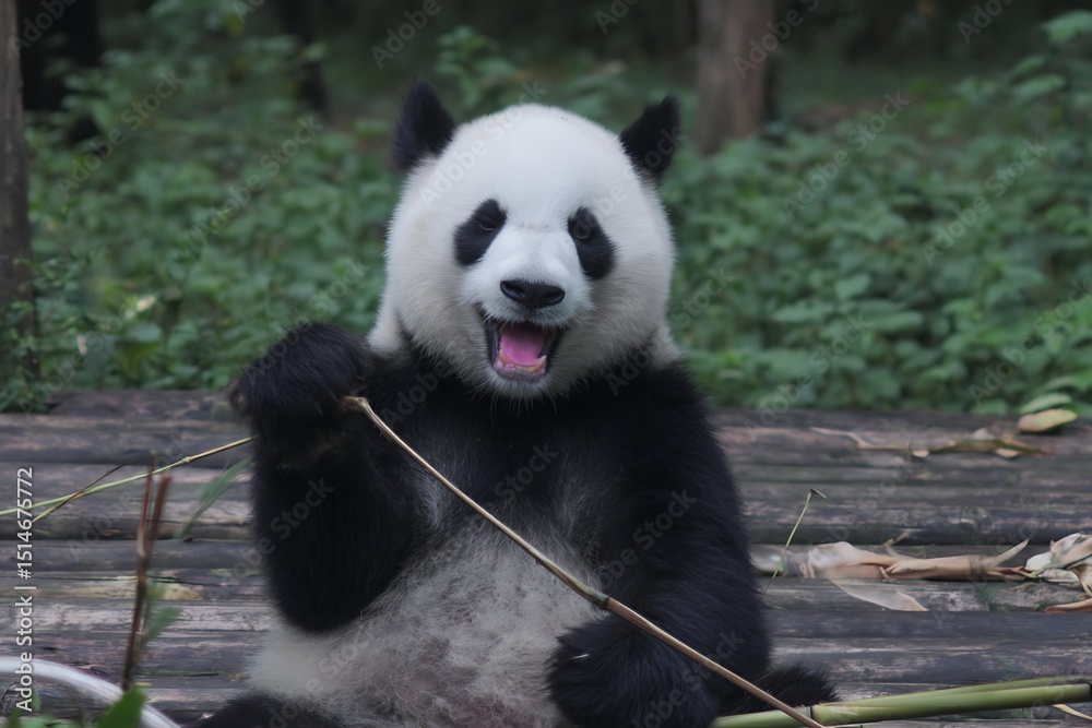 Fototapeta premium Giant panda enjoying a bamboo snack