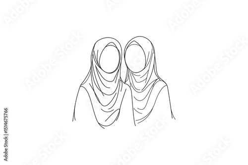 Two muslim women wearing headscarves, minimalist graphic hijabs  vector illustration icon 