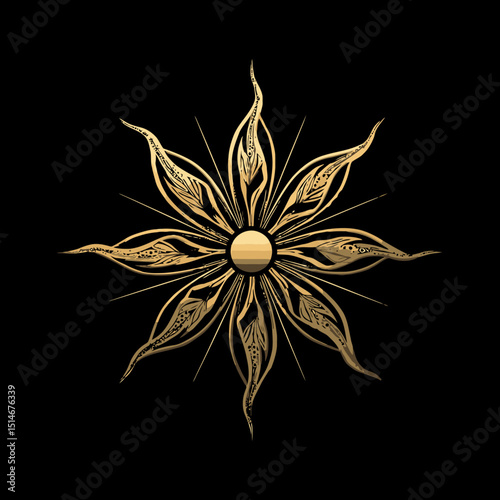 Elegant Gold Vector Starburst Design on Black Background for Creative Use