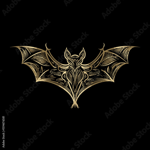 Elegant Golden Bat Design Vector Art for Halloween and Gothic Themes