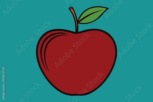 Simple vector illustration of a red apple with green leaf.