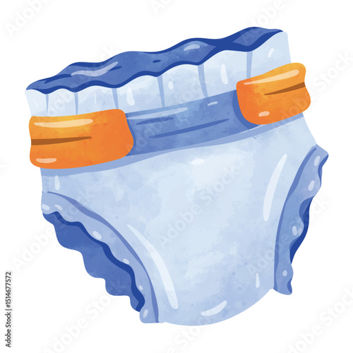 Watercolor hand painted diaper, diaper clip art, diapers clip art, baby diaper vector image, baby diapers illustration in watercolor style, isolated on white background
