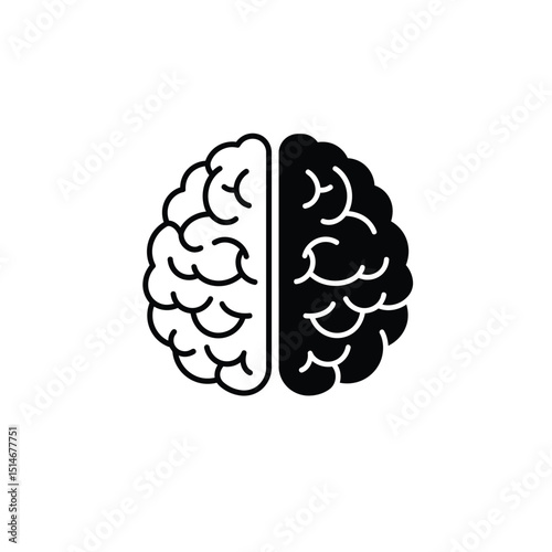 Divided Brain Icon Showing Left and Right Hemispheres