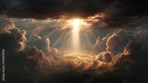 A radiant beam of sunlight pierces through majestic storm clouds.