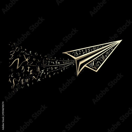 Creative Vector Art of Paper Airplane with Artistic Lettering Elements