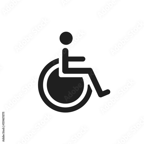 Simple black and white icon of a person in a wheelchair
