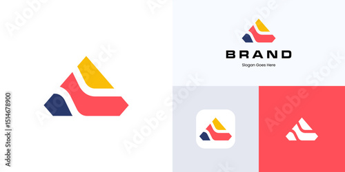 Modern triangle shapes with colorful style concept, Logo icon design vector three element editable, Minimal symbol prims sign for brand identity and business company logotype