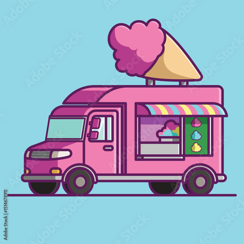 Simple Cotton Candy Truck Delight cartoon vector illustration Collection of Truck Shop concept icon isolated
