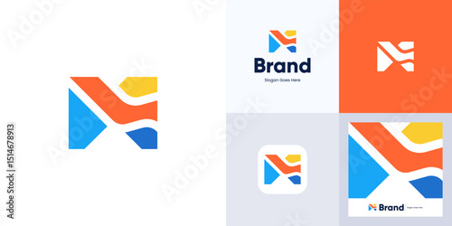 Letter M or E colorful letter mark logo icon design vector element editable, Abstract symbol initial alphabet with flowing vibrant flat modern geometric sign for brand identity and business company