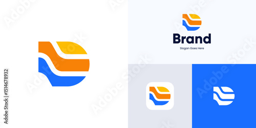 Abstract letter D with dynamic waves logo icon design vector illustration element editable, Modern symbol initial alphabet sign with geometric colorful shades for brand identity and business company