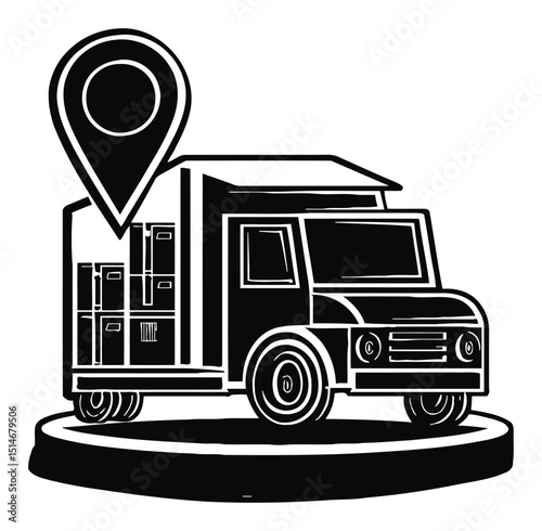 Delivery Truck with Location Pin, Vector Illustration for Logistics and Transport
