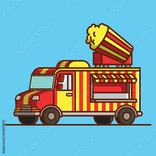Simple Popcorn Carnival A Crunchy Street Show cartoon vector illustration Collection of Truck Shop concept icon isolated photo