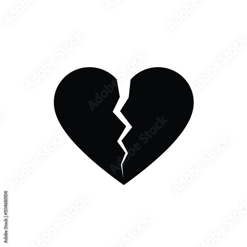 Simple black and white broken heart icon