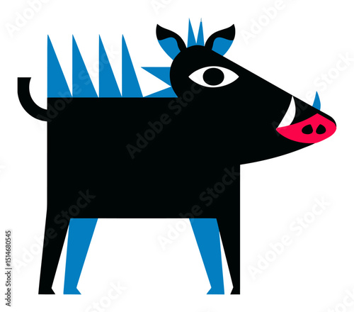 Abstract Black Animal Illustration with Blue and White Elements