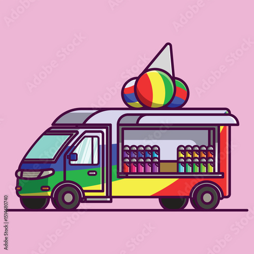Simple Snow Cone Truck Fun cartoon vector illustration Collection of Truck Shop concept icon isolated