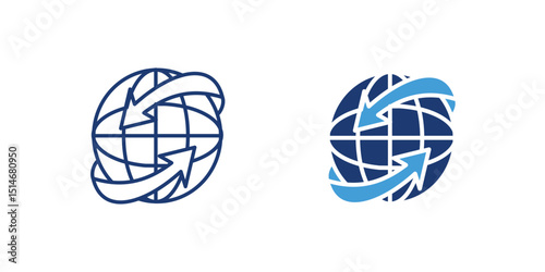 Globe wrapped with a line, symbolizing international logistics and worldwide delivery.