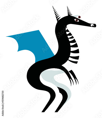 Abstract Black Dragon Character with Unique Colors and Geometric Shapes