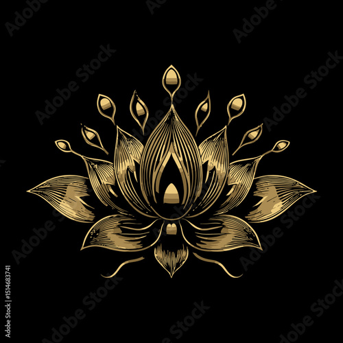 Elegant Gold Lotus Flower Design in Decorative Vector Art Style