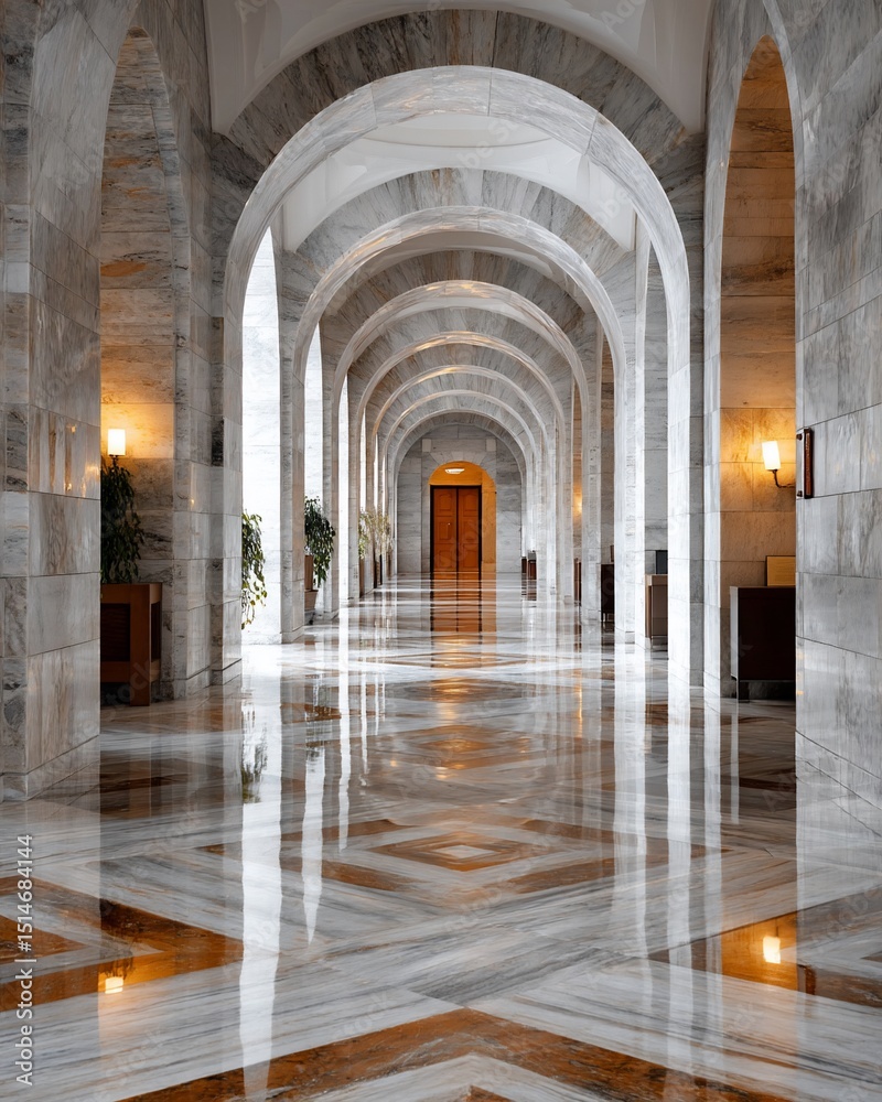 Obraz premium Marble hall with archways and patterned floor