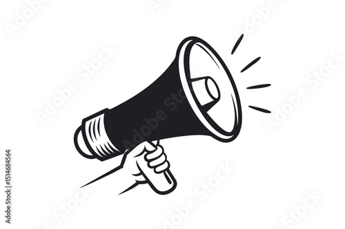 megaphone on white background, hand holding megaphone line art vector
