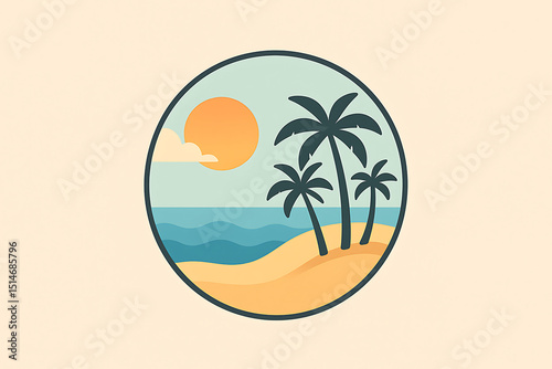 Wallpaper Mural Tropical Beach Sunset Palm Trees Ocean and Sun Illustration Torontodigital.ca