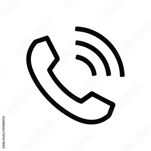 Phone call icon, communication symbol, call signal graphic, black and white illustration, transparent background