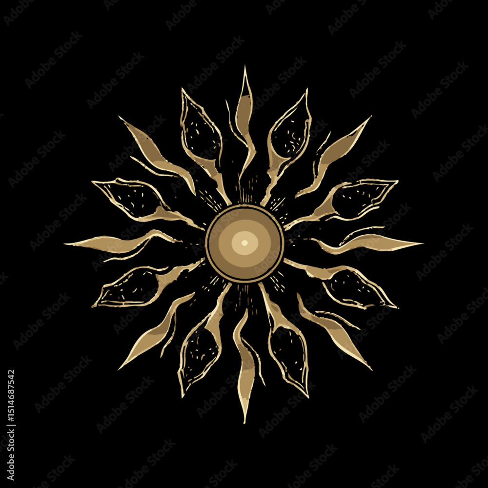 Elegant Geometric Vector Art Design with Radiating Elements in Gold Tones