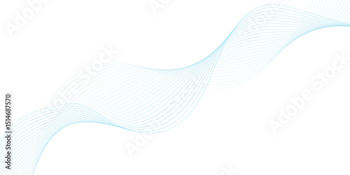 Abstract blue smooth wave on a white background. Dynamic sound wave. Design element. Vector illustration.