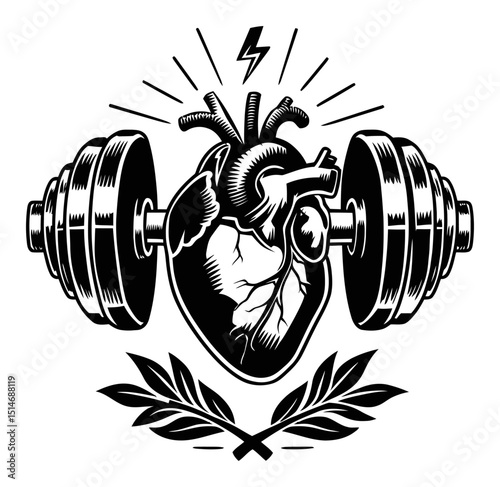 Heart and Dumbbell Illustration for Fitness and Health Concepts