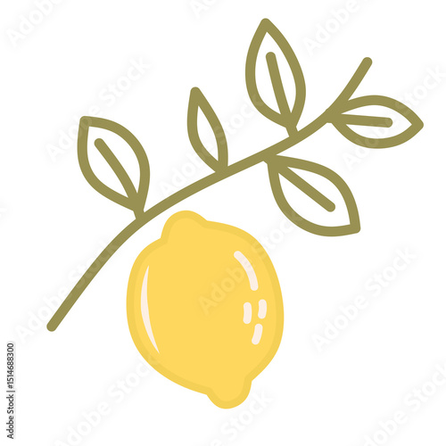 Elegant lemon and branch line art illustration, ideal for natural product packaging, kitchen wall art, and botanical prints. Fresh, organic, and classy for commercial or personal design projects.