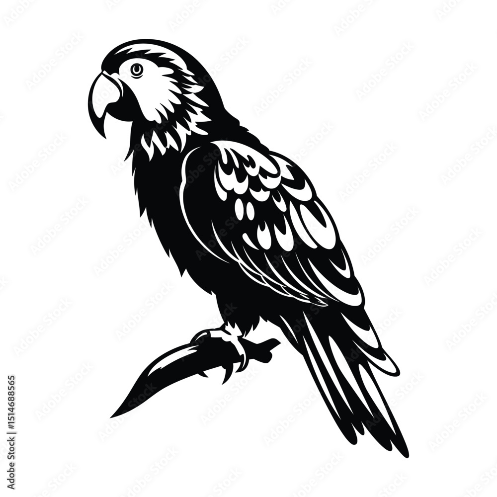 Fototapeta premium Parrot black color on isolated white background
