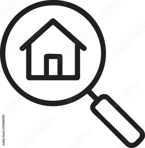 Finding the Perfect Home A Magnifying Glass Focused on a House Icon in Simple Black and White