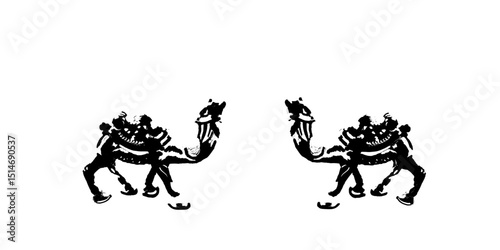 silhouettes of camels isolated on white background 