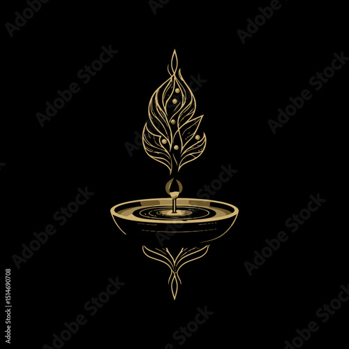 Elegant Decorative Oil Lamp with Floral Design on Black Background