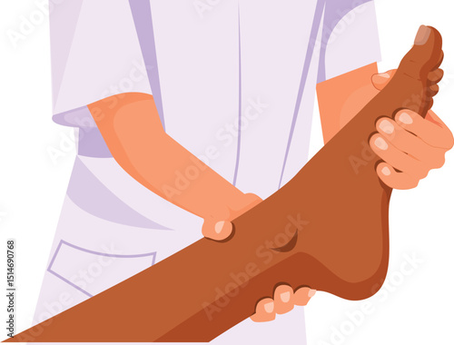 Painful foot Physician examining, medical vector illustration