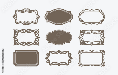 Set of Nine Decorative Frames and Borders in Brown Color Vintage Style Ornate and Elegant Ideal for Invitations Labels and Design Elements