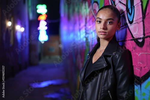 Urban Neon Fashion Girl at Night photo